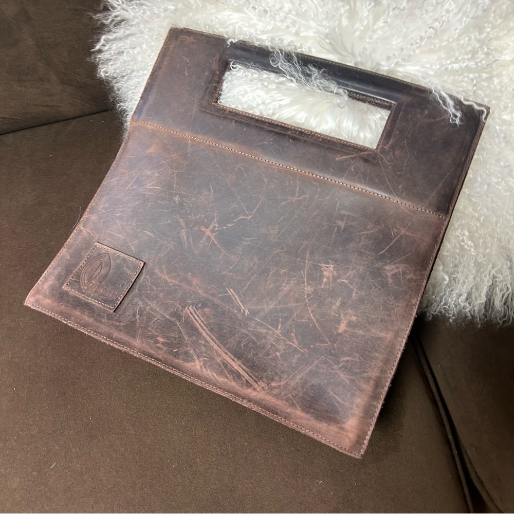 Penthesilea Vintage Genuine Leather square handbag deep brown boxy - Picture 6 of 10